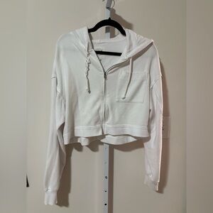 Aerie White Zip-Up Cropped Hoodie